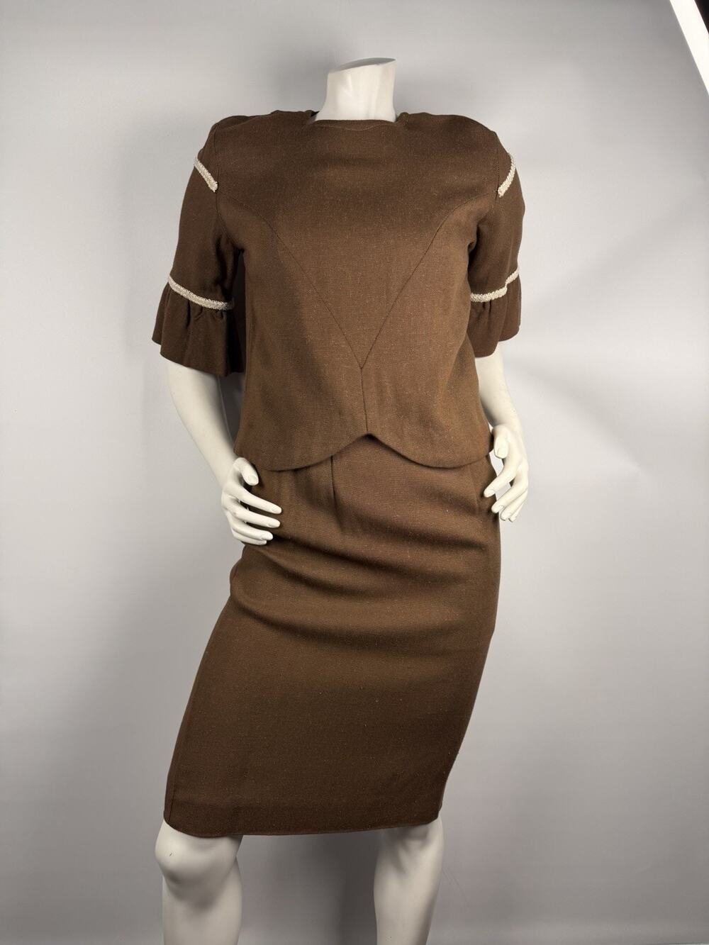 1960s Skirt Set Peasant Boho Hippie XS Brown Knit